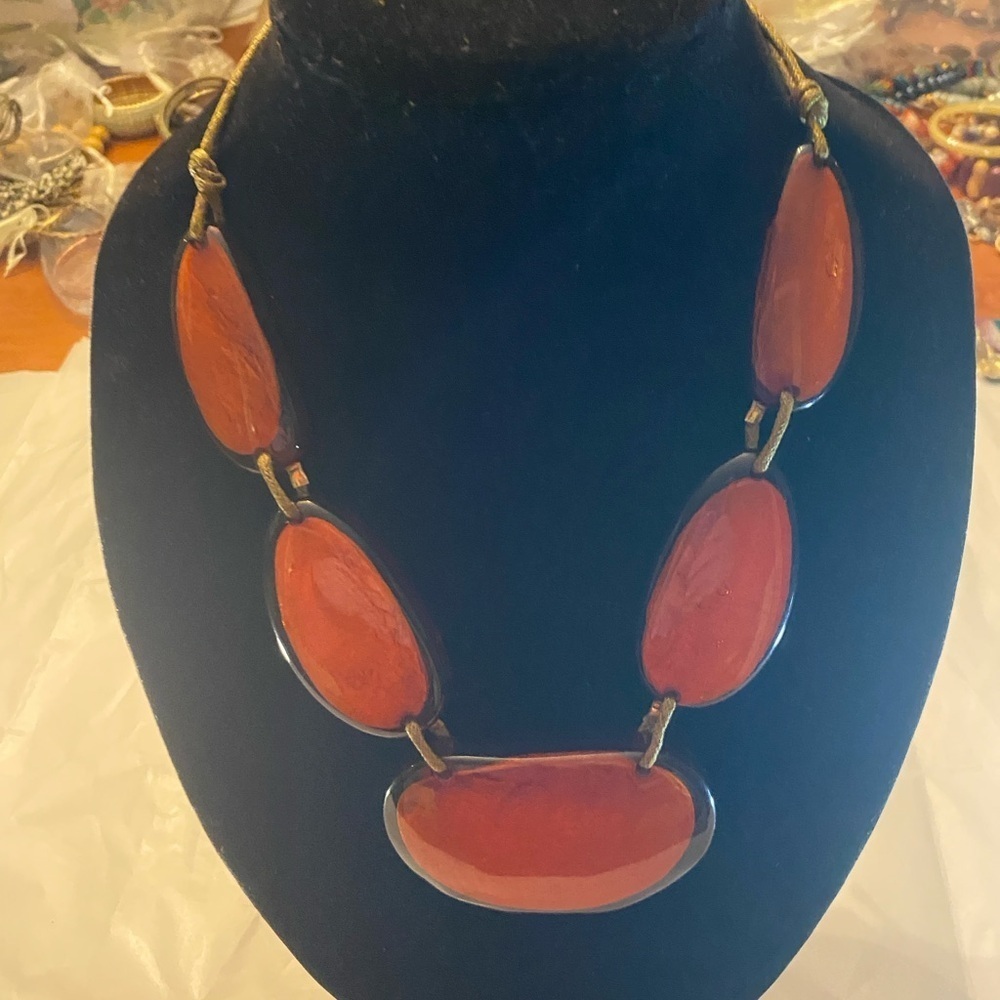 Mid Century Modern Orange Statement Necklace